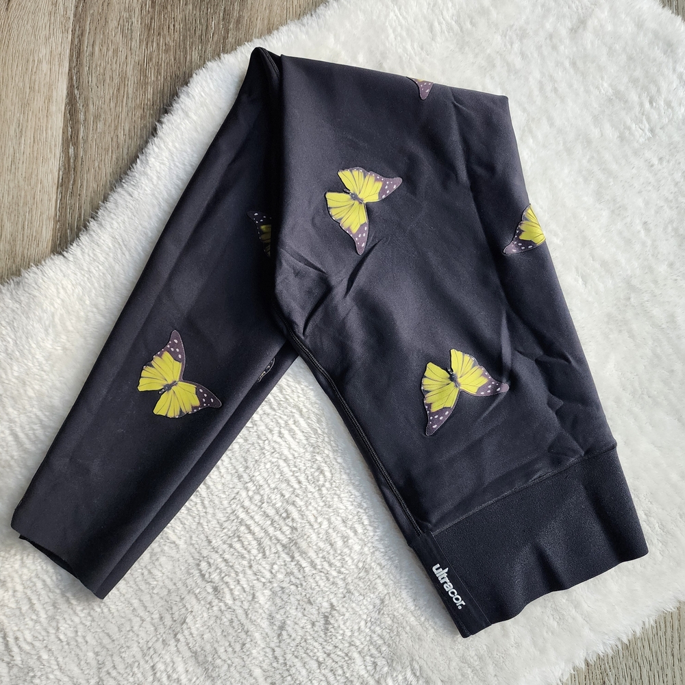 Ultracor Black Leggings with Yellow Butterfly Print